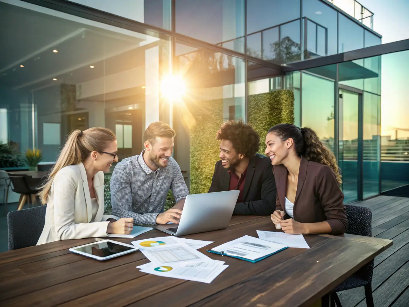 A diverse group of business professionals are participating in a workshop, actively engaged in discussions and collaborative problem-solving. The image represents a supportive and dynamic learning environment.