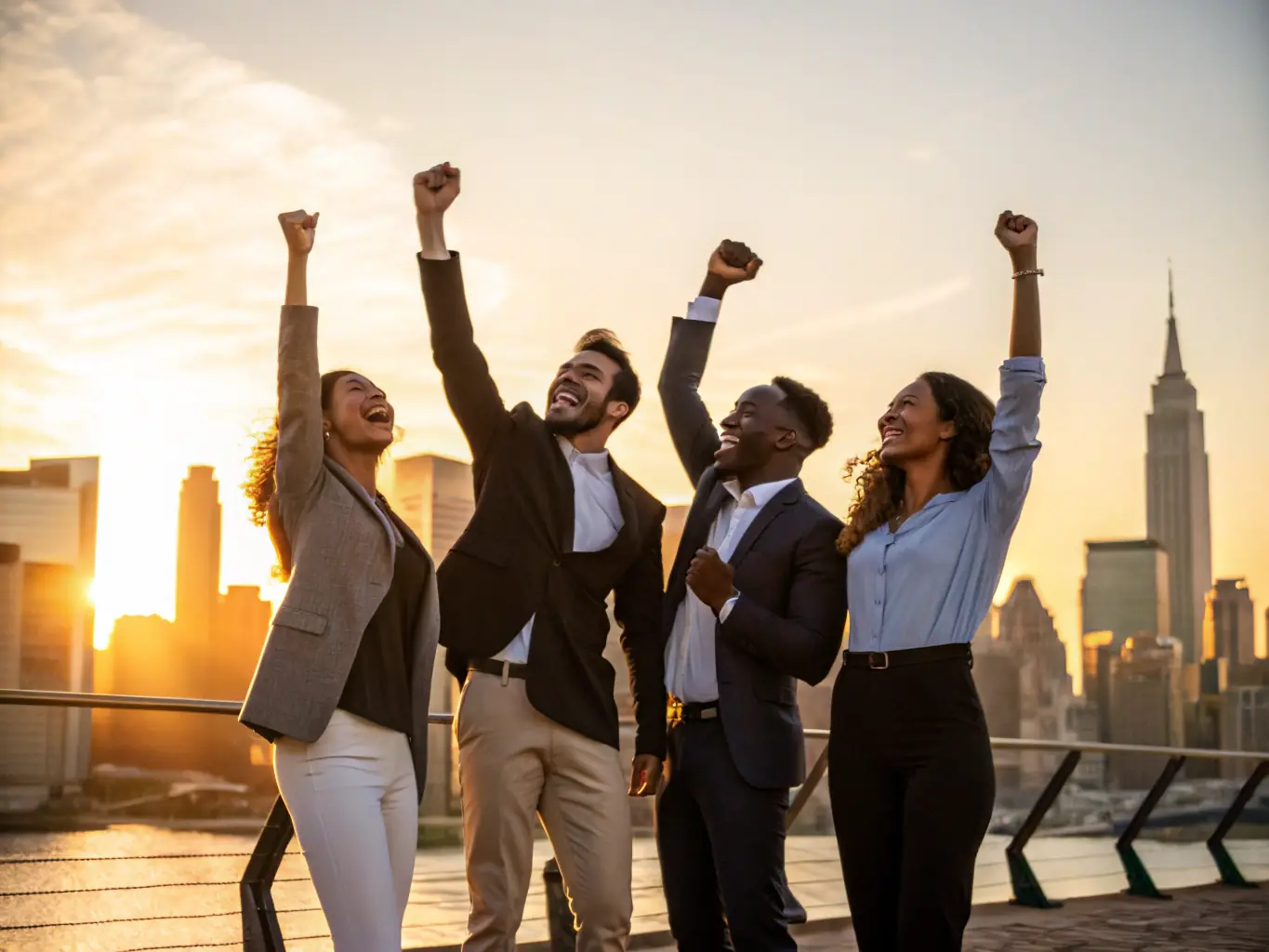 A successful entrepreneur is celebrating a business milestone with their team, showcasing a sense of achievement and the positive impact of effective business coaching. The image conveys success, teamwork, and the rewards of strategic planning.
